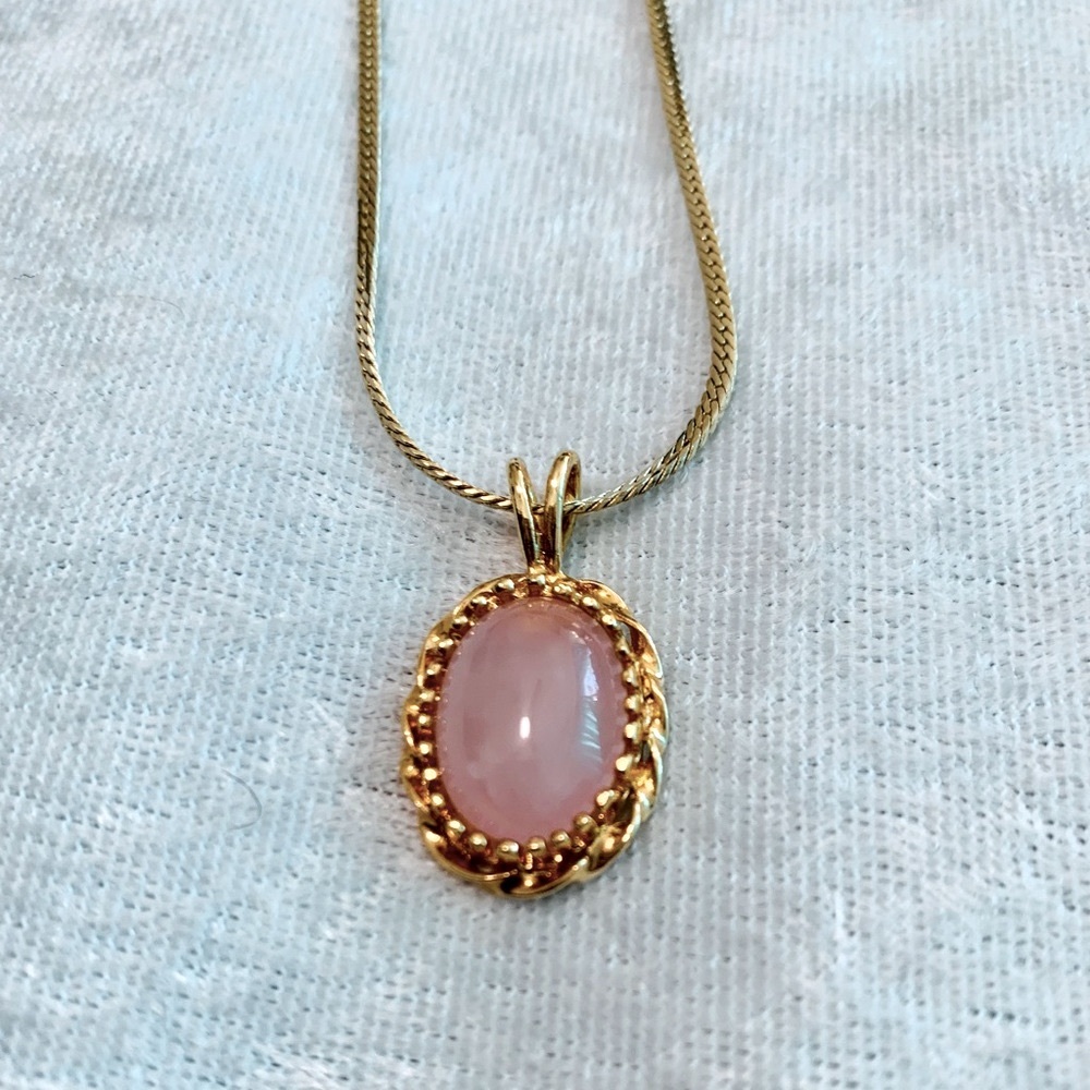 Pink Stone Gold Tone 29” Necklace
